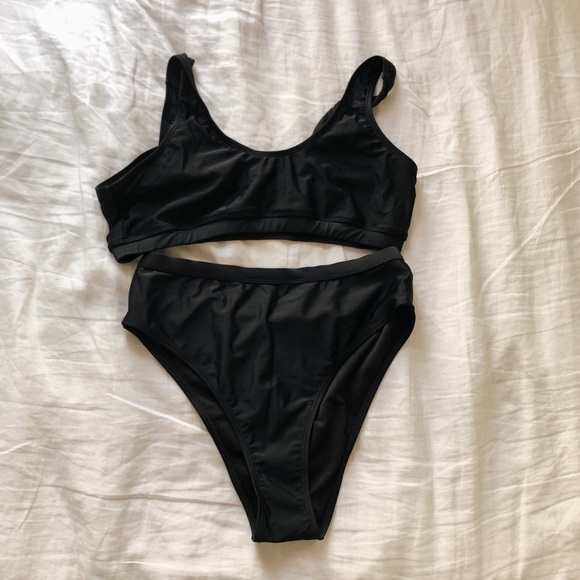 Other - Scoop Neck and High Cut Black Two-Piece Swimsuit